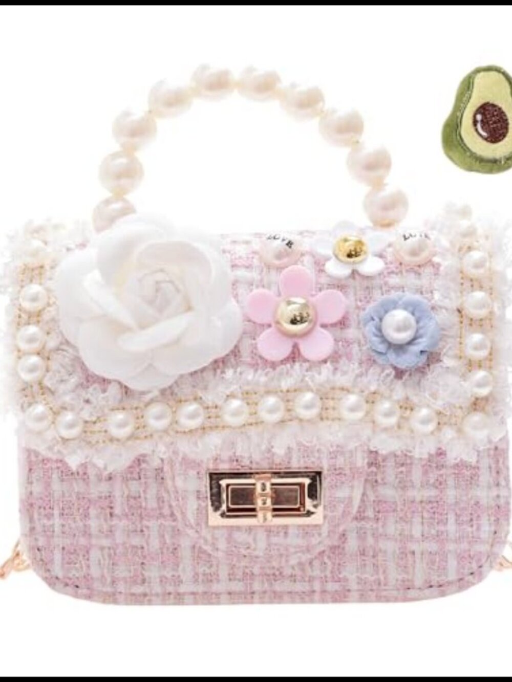 Toddler Girls Mini Tweed Purse with Gold Chain and Pearl Handle